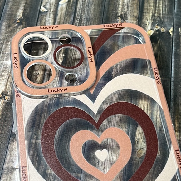 5for$10 Looped Brown Heart Transparent Lucky IPhone 13 Pro Max Phone Case - Picture 2 of 4
